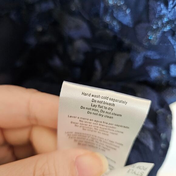 Alex Evenings Floral Embroidered Midi Dress V Neckline Navy Blue  Plus Size 16 - Picture 9 of 12